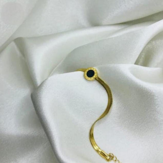 Solitaire Crystal Herringbone Bracelet - Gold & Black