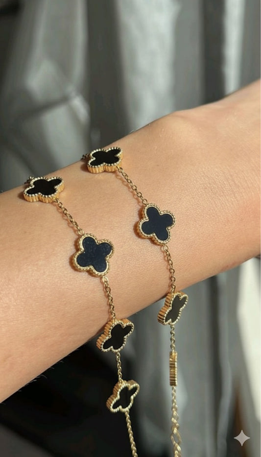Five Clover Station Bracelet - Gold & Black