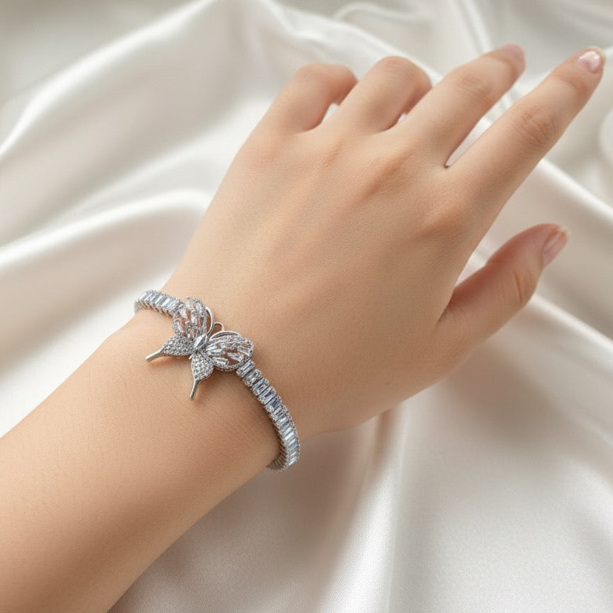 Elegant Butterfly Baguette Crystal Bracelet