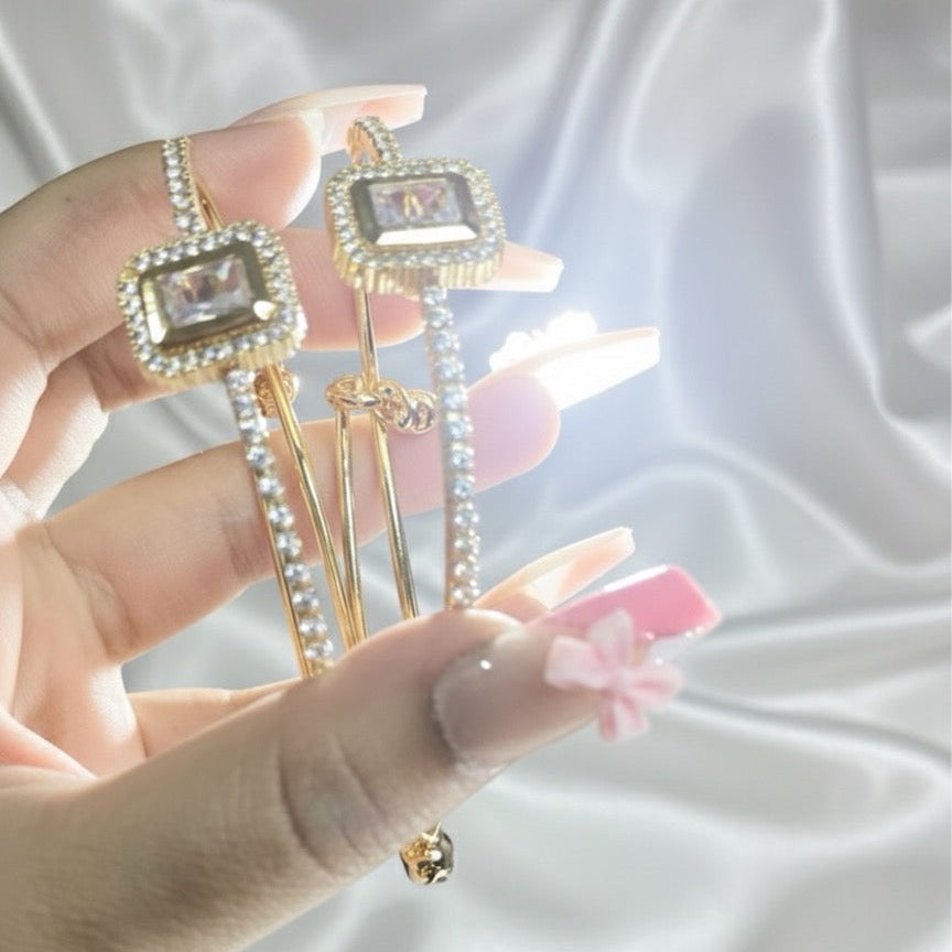 Luxe Bracelet Set - Crystal Halo & Gold Handcuff