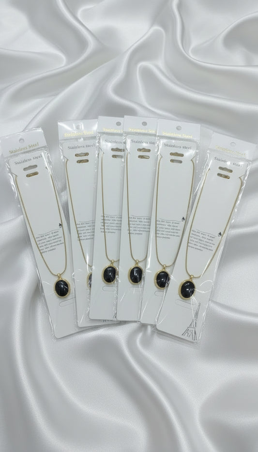 Natural Black Stone Oval Pendant