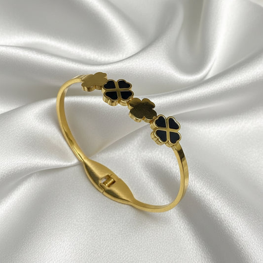 Black Enamel Clover Cuff
