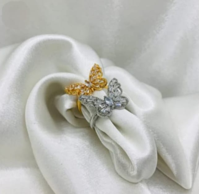 Crystal Butterfly Rings - Gold &; Silver Set