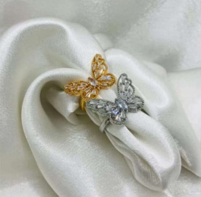 Crystal Butterfly Rings - Gold &; Silver Set