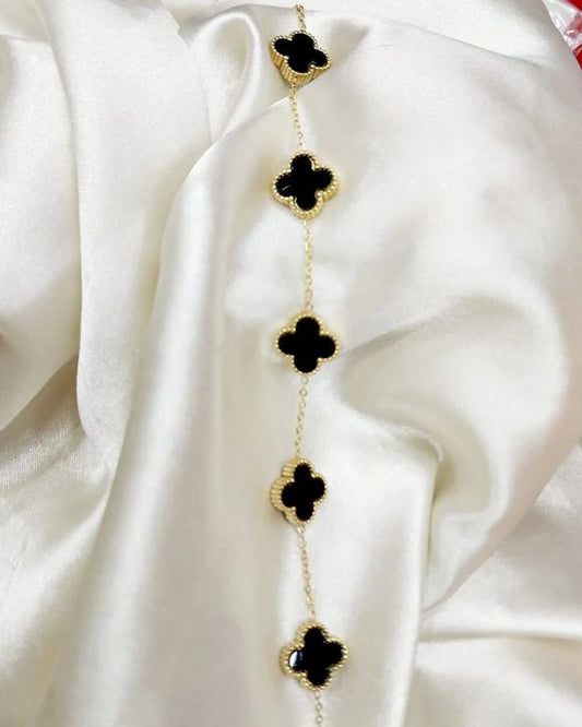 Five Clover Station Bracelet - Gold &amp; Black
