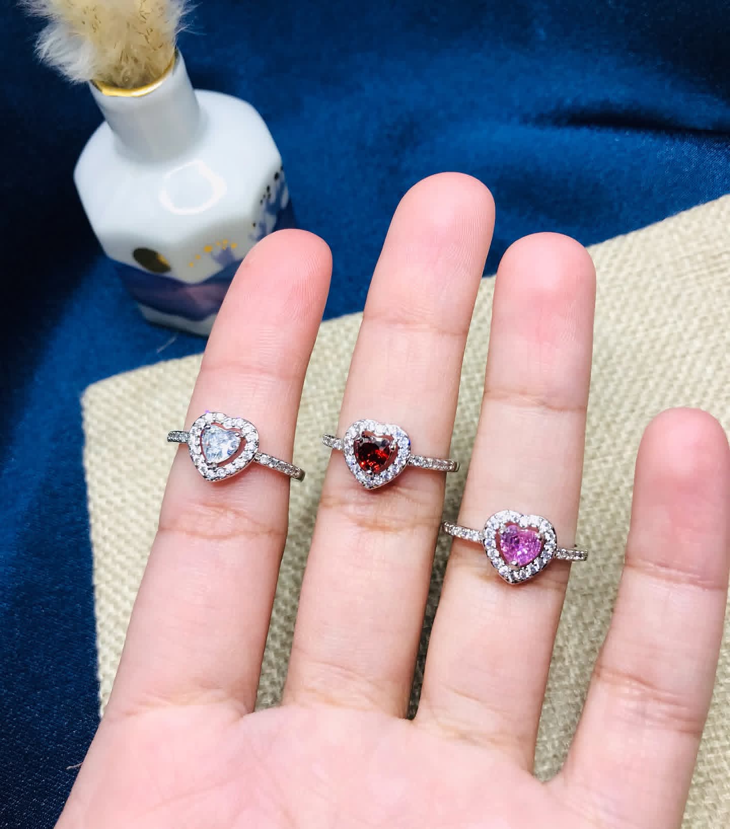 Heart Halo Gemstone Rings - Crystal Collection