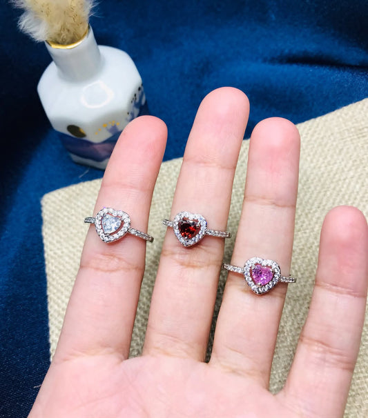 Heart Halo Gemstone Rings - Crystal Collection