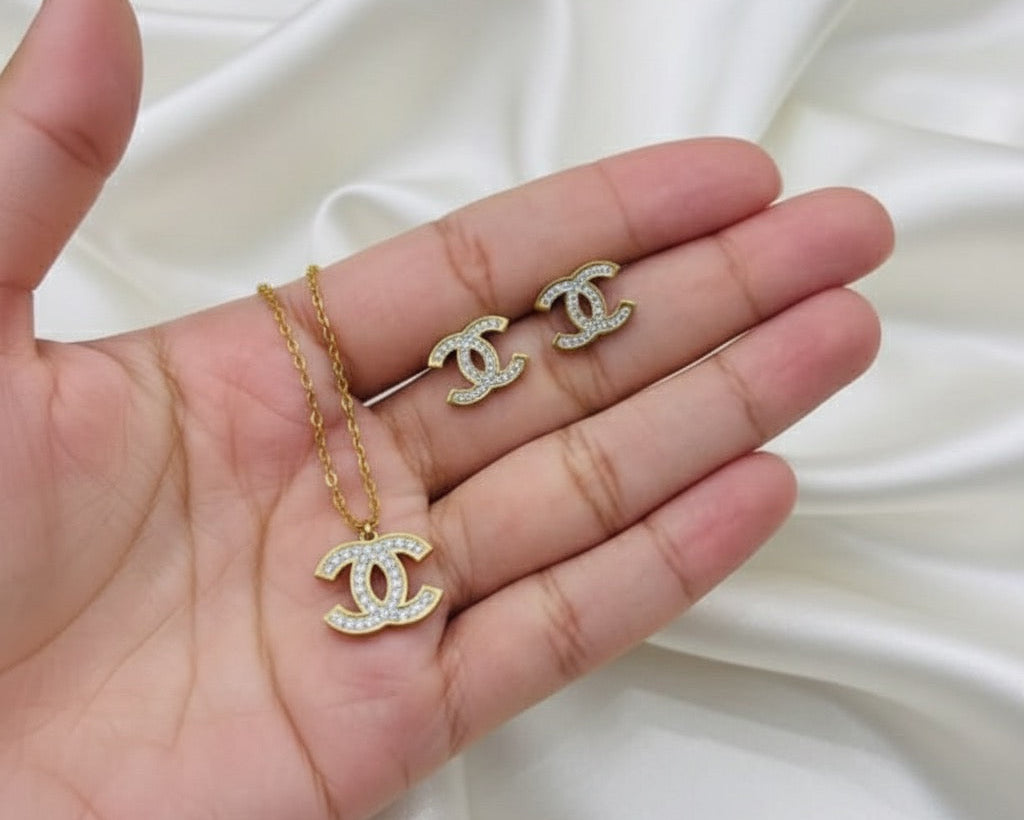 Inspired Channel Necklace &; Earring Set