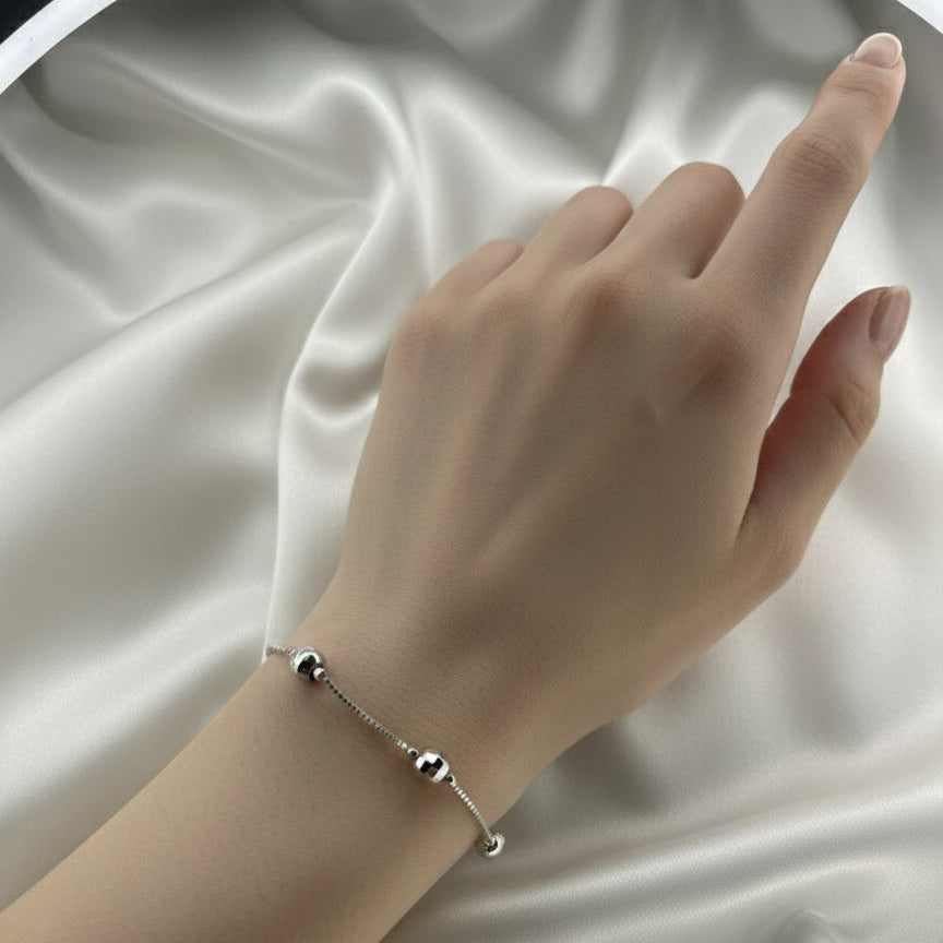 Dainty Silver Beaded Chain Bracelets