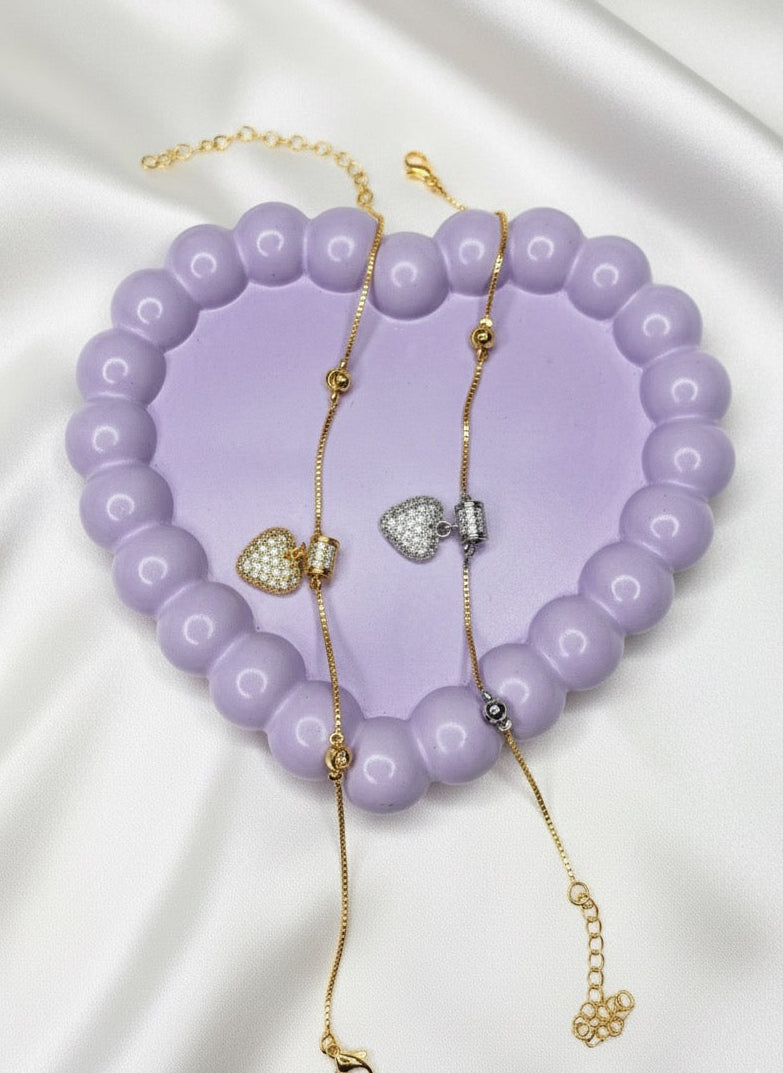 Pavé Heart Charm Bracelets - Gold &amp; Silver