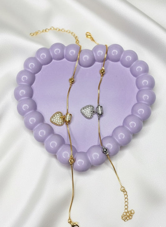 Pavé Heart Charm Bracelets - Gold &amp; Silver