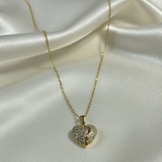 Angel Wings Heart Necklace - Gold &; Crystal Pavé