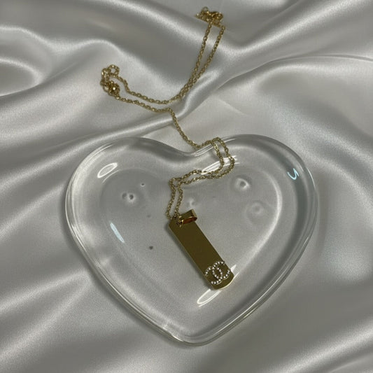 Designer-Inspired Logo Bar pendant - Gold &; Crystal