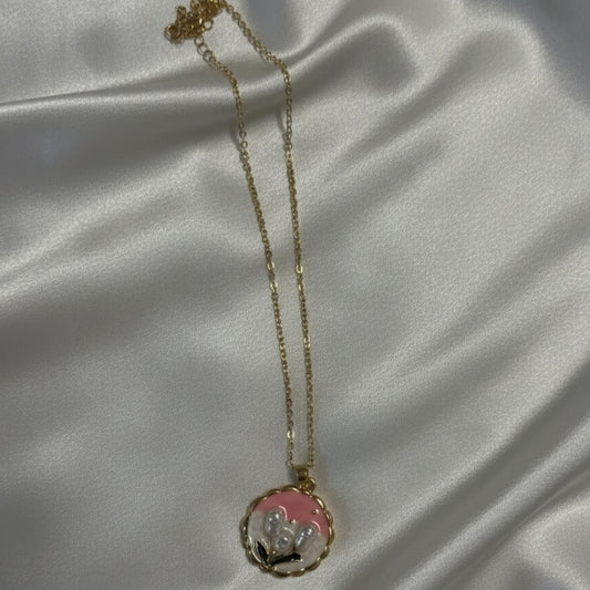 Sweet Flower Cameo Pendant - Pink &; Gold