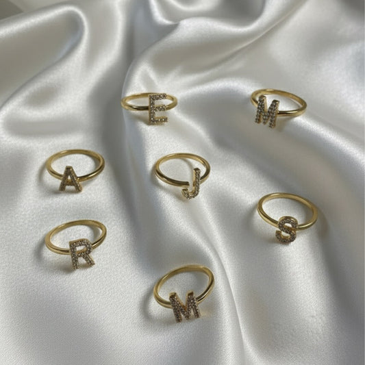Pavé Initial Letter Rings - Gold Crystal Collection