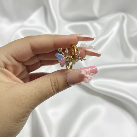 Enamel Butterfly Ring Set - Gold &; Crystal