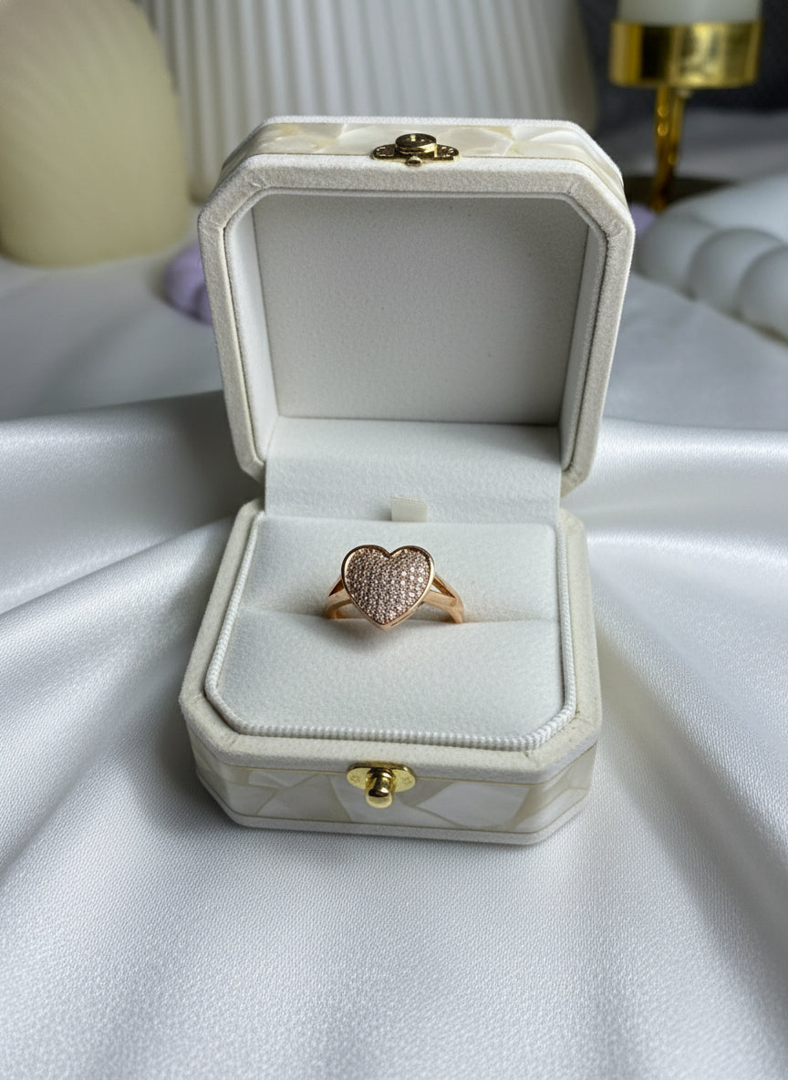 Rose Gold Crystal Pavé Heart Ring