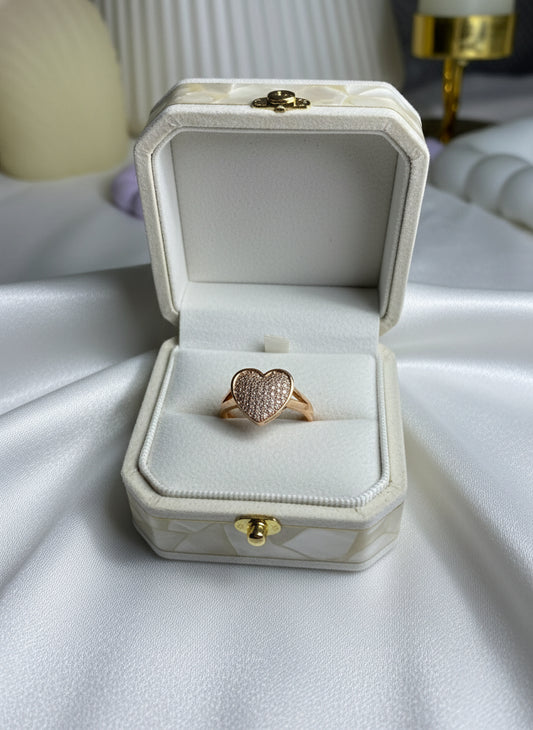 Rose Gold Crystal Pavé Heart Ring
