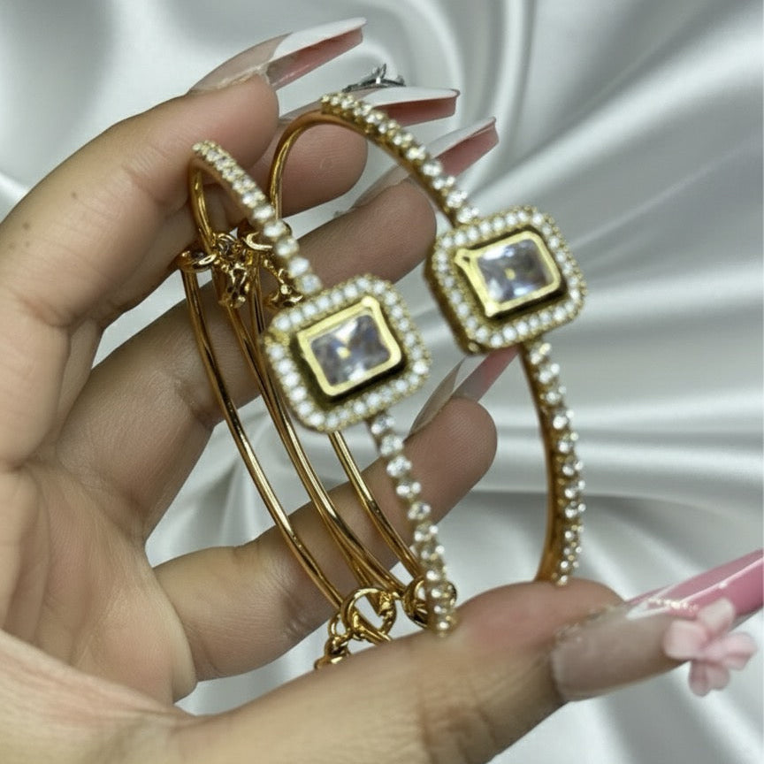 Luxe Bracelet Set - Crystal Halo &amp; Gold Handcuff