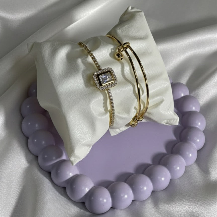 Luxe Bracelet Set - Crystal Halo &amp; Gold Handcuff