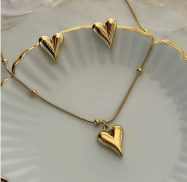 Modern Heart Jewelry Set - Gold