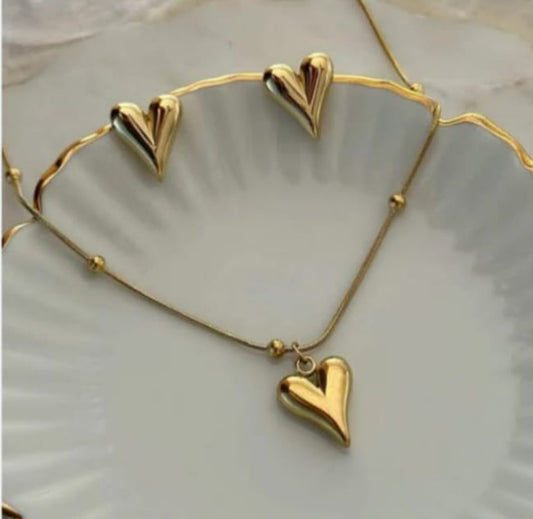 Modern Heart Jewelry Set - Gold