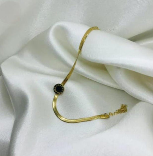 Solitaire Crystal Herringbone Bracelet - Gold & Black