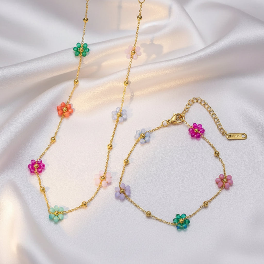 Flower Necklace & Bracelet Set
